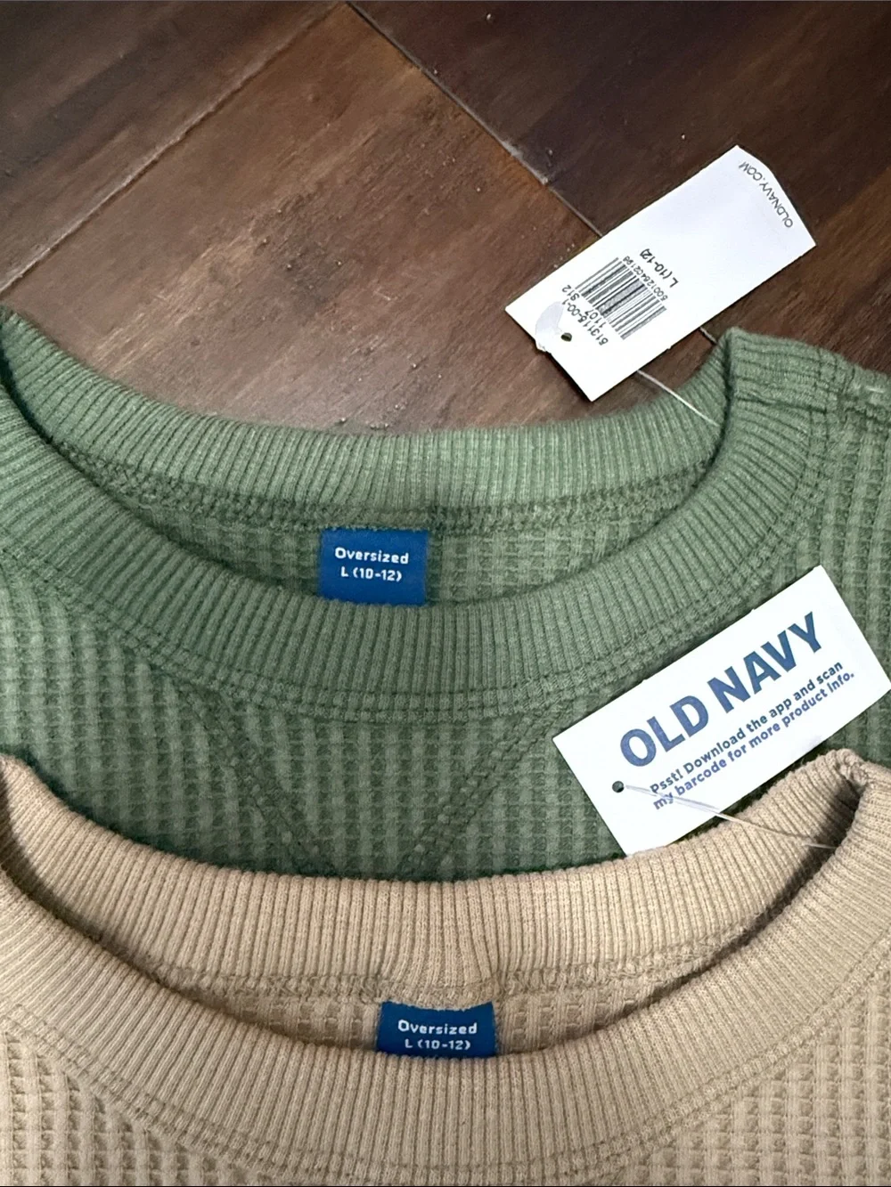 Old Navy Oversized Waffle Crewneck Sweater - Beige & Olive Green